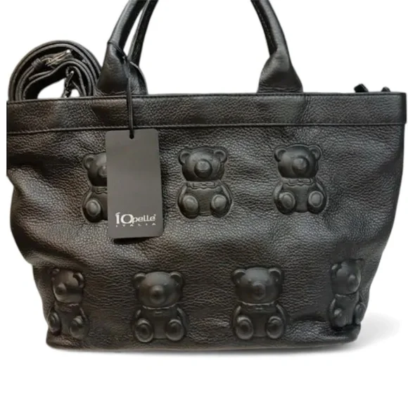 Io Pelle rare black Teddy bears embossed leather tote - Picture 6 of 16
